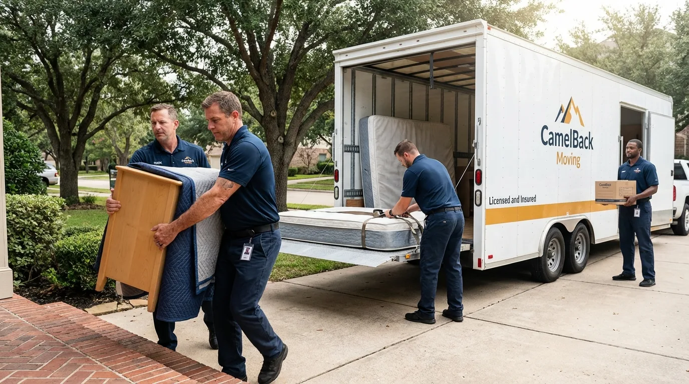 Crew loading residential truck for cross-state move from Agoura Hills, CA