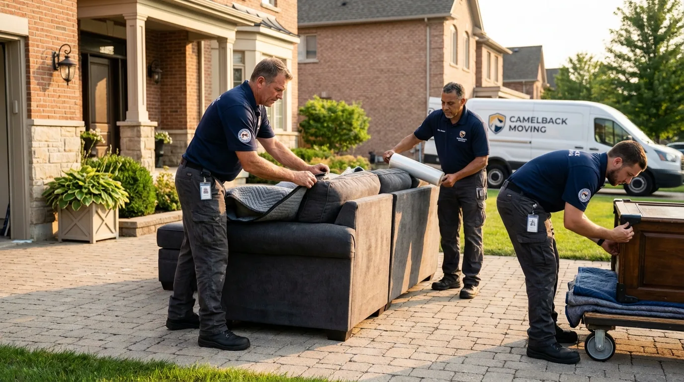 Large estate moving crew wrapping furniture in Agoura Hills, CA
