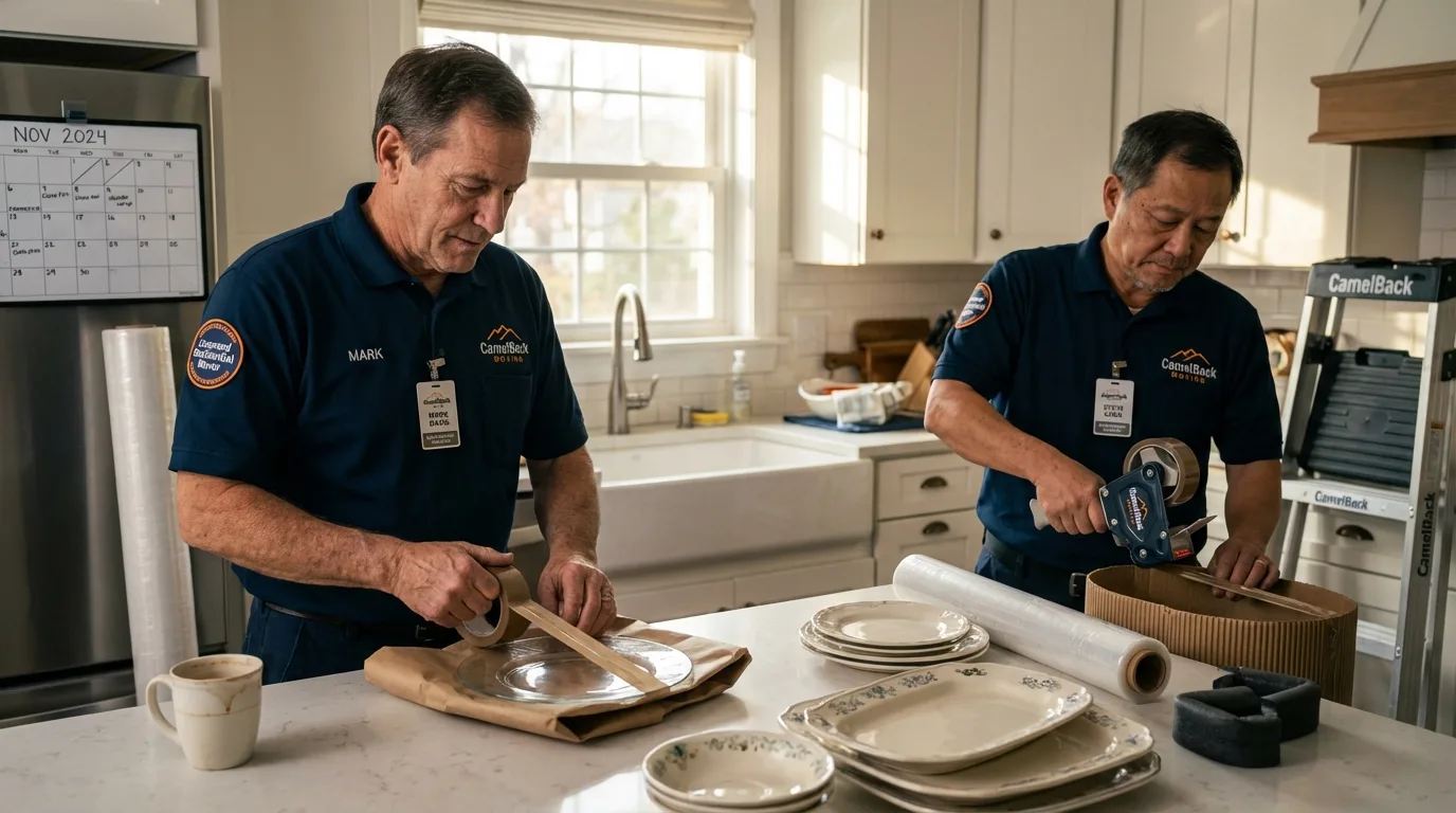 Professional crew packing kitchen dishware in Agoura Hills, CA